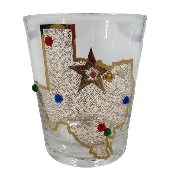 Culver Texas State Bejeweled Rhinestone Pearl Gold Cocktail Glass MCM Vintage - Picture 1 of 10
